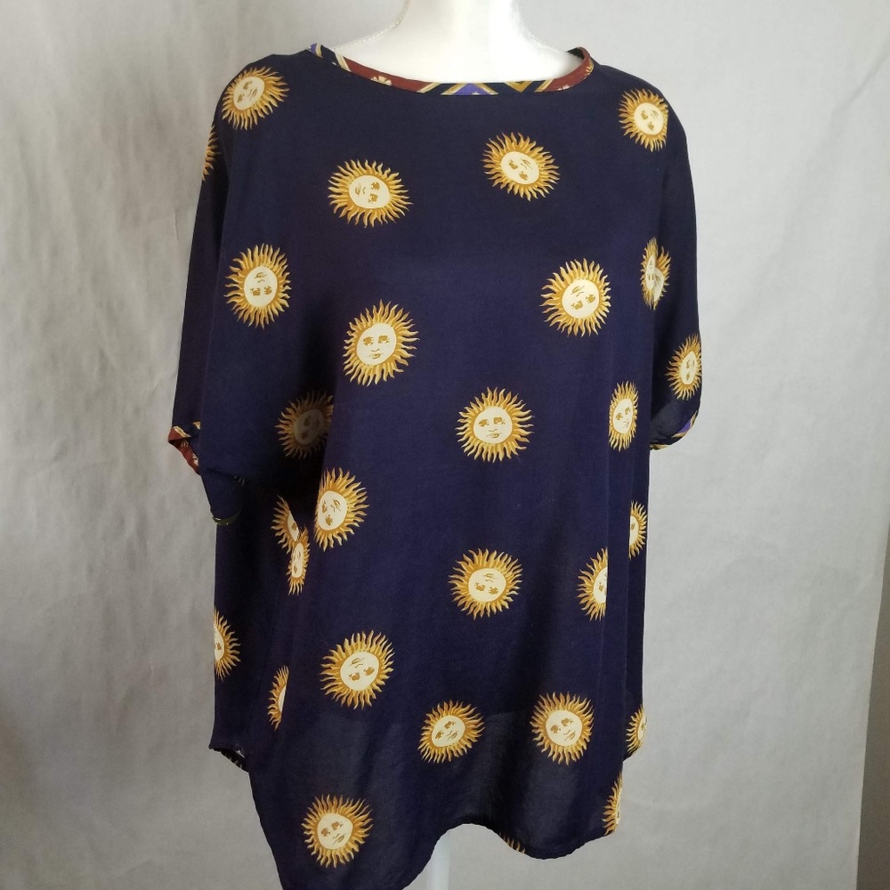 Cabrais Short Sleeve Sun Print Top 1X
